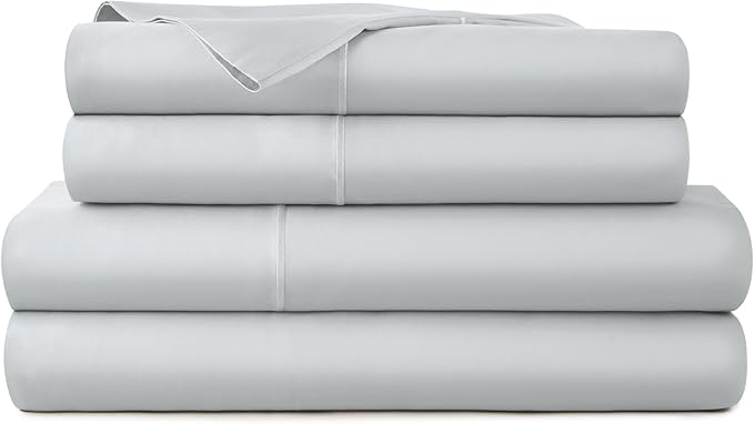 100% Organic Cotton Sheets King Size - GOTS Certified Organic Bed Sheets with Deep Pocket 300 Thread Count & Cozy Sateen Weave Gets Softer with Each Wash - Luxury 4 Piece Set (Shore, King)
