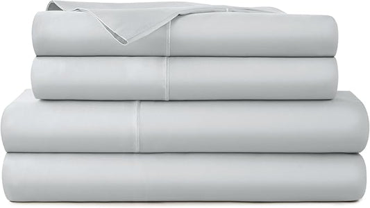 100% Organic Cotton Sheets King Size - GOTS Certified Organic Bed Sheets with Deep Pocket 300 Thread Count & Cozy Sateen Weave Gets Softer with Each Wash - Luxury 4 Piece Set (Shore, King)