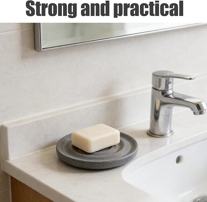 Diatomite Soap Dish for Kitchen Organizer - Quick Dry Sink Caddy Holder for Sponge Brush Toothbrush - Fast Absorbing Stone Tray (Dark Grey)