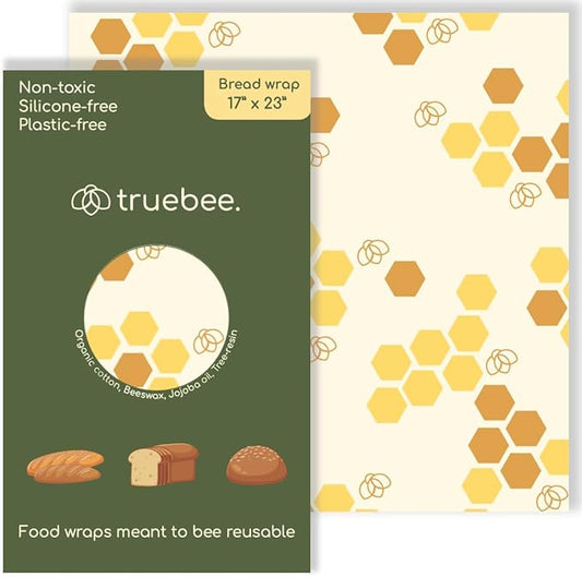 Truebee Reusable Beeswax Bread Wrap – Non Toxic, Plastic Free, Silicone Free, Sustainable, Environmentally Friendly, Organic Cotton Beeswax Wrap, XL Bread Wrap, Signature Design
