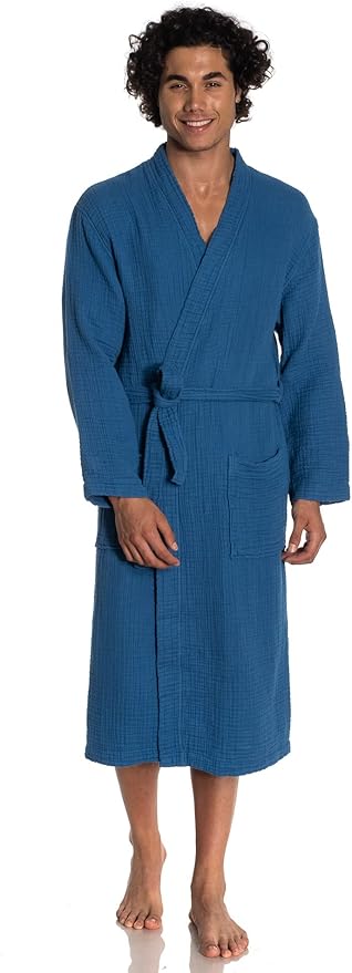 Muslin Unisex Bathrobe Women & Men, 100% Cotton Kimono Lightweight Robe | Long Robes Soft, Absorbent, Spa robes