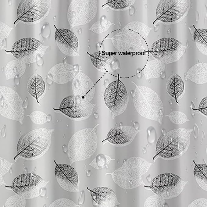 Plastic Shower Liner - Premium PEVA 4G Shower Curtain Liner with Rustproof Grommets and 3 Weighted Magnets, Waterproof Shower Curtains for Bathroom (Black and White Leaf)
