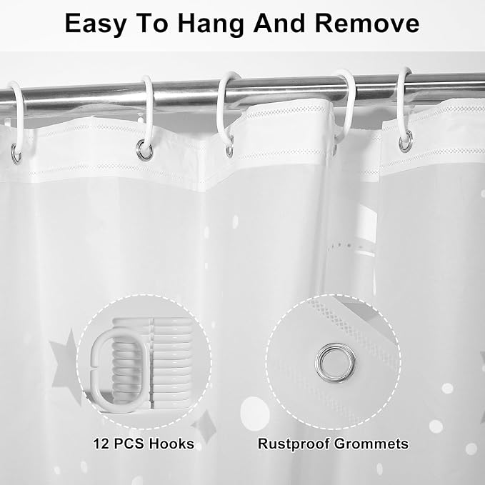PEVA Shower Curtain, Water Repellent Premium Bathroom Shower Curtain with 3 Magnetic Weights for Shower Stall, Bathtubs