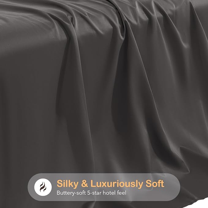 SONORO KATE 100% Organic Cotton Sheets Set - 1000 High Thread Count, GOTS Certified Long Staple Cotton Bed Sheets, Soft, Breathable 5-Star Hotel Sheets, 16" Deep Pockets - 4 PC (Dark Grey,Queen)