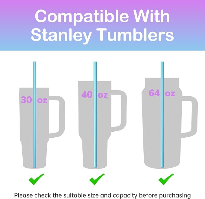 NiHome 12-Pack Plastic Reusable Drinking Straws Fit for Stanley 40 oz 30oz 64 oz Tumbler, 12 Colors 12 In Reusable Straws Fit for Stanley Cups, 2 Brushes, BPA-Free for Cold & Hot Drinks (12 Colors)