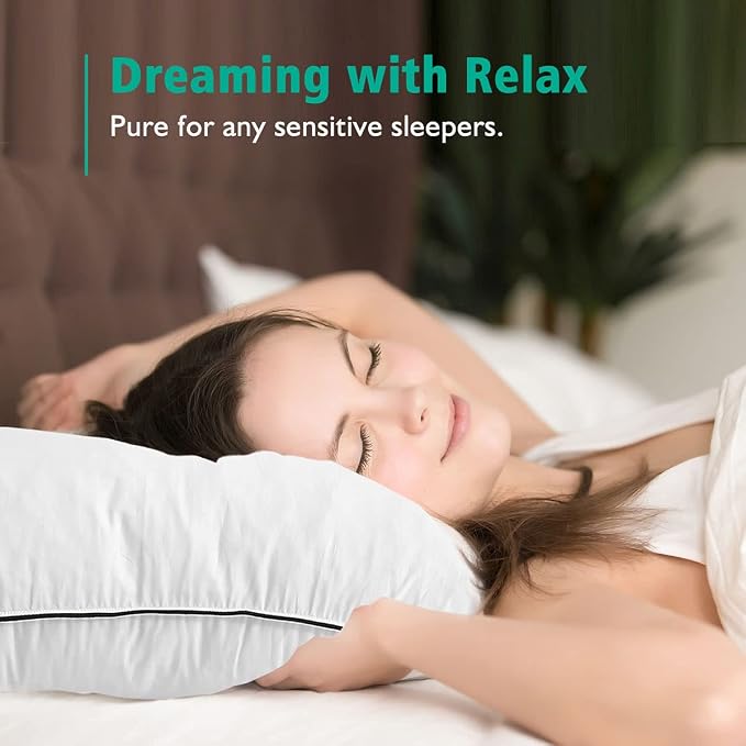 APSMILE Organic Feather Down Pillows Set of 2, Queen Size Bed Pillows for Sleeping with 100% Cotton Cover, 3-Chamber Hybrid Feather Down Core Pillow Surrounded by Polyester for Cushions 20x30 Inches