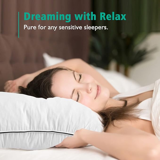 APSMILE Organic Feather Down Pillows Set of 2, Standard Size Bed Pillows for Sleeping with 100% Cotton Cover, 3-Chamber Hybrid Feather Down Core Pillow Surrounded by Polyester for Cushions 20x26