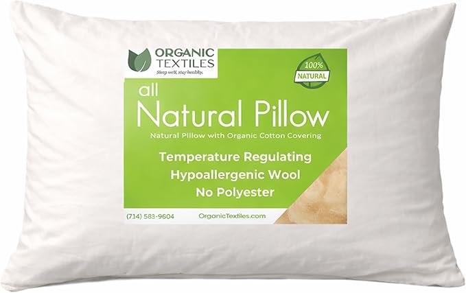 ORGANIC TEXTILES 100% Natural Wool Pillow with Organic Cotton Cover, GOTS Certified - (Standard - Pack of 1)