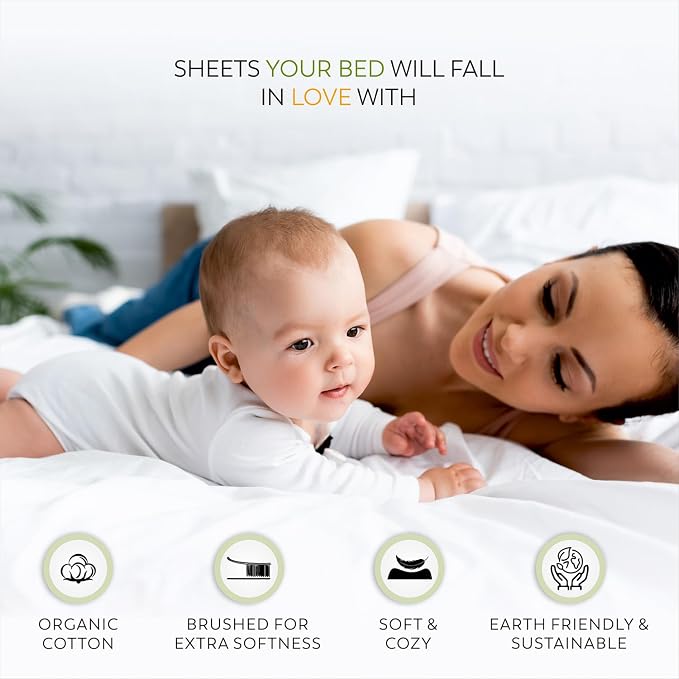 SUPREME ELEGANCE Organic 100% Cotton Light Ivory Full Size Bed Sheets, Percale Weave Cotton Sheet Set for Full Size Bed, Ultra-Soft Cool & Crisp, Breathable, Fits Mattress Upto 16" Deep