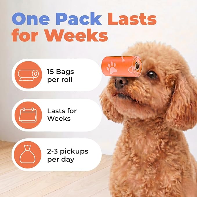 Best Pet Supplies Dog Poop Bags for Waste Refuse Cleanup, Doggy Roll Replacements for Outdoor Puppy Walking and Travel, Leak Proof and Tear Resistant, Thick Plastic - Orange, 150 Bags