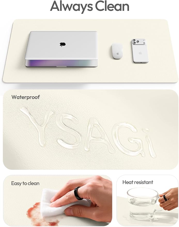 YSAGi Leather Desk Protector, Office Mat, Large Mouse Mat, Non-Slip PU Leather Blotter, Laptop Desk Mat, Waterproof Writing Pad for Office and Home(Cream, 40" x 24")