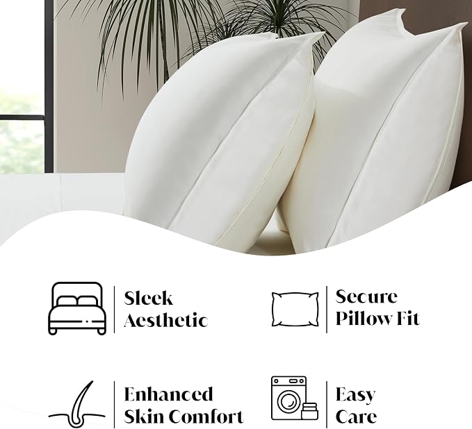 Luxury Bamboo Market | King Envelope Pillowcase Set | 100% Viscose Made from Bamboo | Organically Grown | Ultra Soft | Cooling | 2pcs [Opulent Ivory]