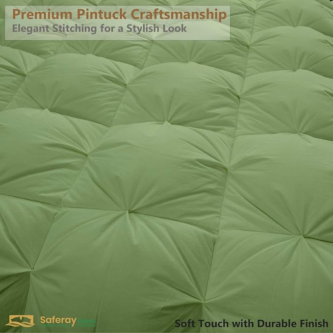 Over King Plus Down Alternative Comforter 128x120 Inch Moss – 500 GSM Ultra Soft Breathable, Luxury Pintuck Pinch Pleat, All Season Duvet Insert with Corner Tabs, Machine Washable