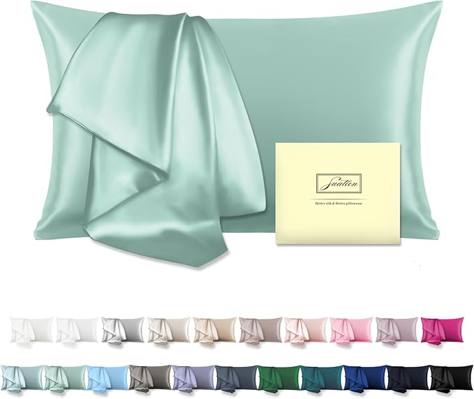 Mulberry Silk Pillowcase for Hair and Skin Standard Size 20"X 26" Pillow Case with Hidden Zipper Soft Breathable Smooth Cooling Silk Pillow Covers for Sleeping (Sage Green,Standard,1Pcs)