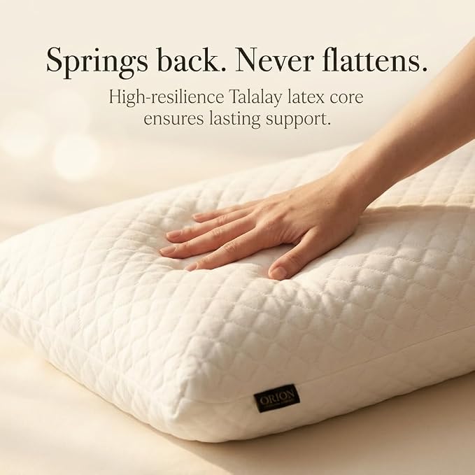 ORION Talalay Latex King Pillows 2 Pack - 100% Natural Latex Foam with L-Shaped Easy-Open Cover, Organic Cotton Protector & Lavender Aroma Bag - No Vacuum Packing – 31.50 x 15.7 x 6.9 in
