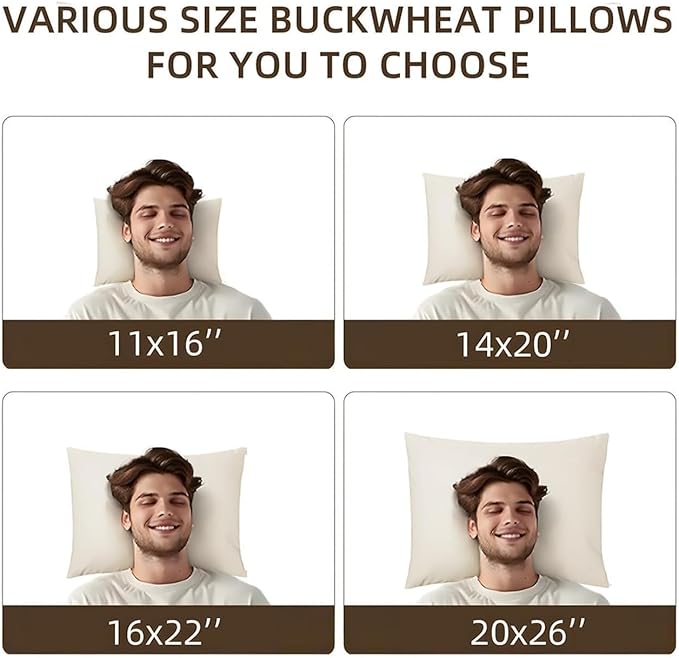 LOFE® Organic Buckwheat Pillow for Sleeping with Organic Cotton Pillowcase - 14x20'' Adjustable Pillow, Breathable for Cool Sleep, Cervical Support for Back and Side Sleepers(Tartary Buckwheat Hulls)