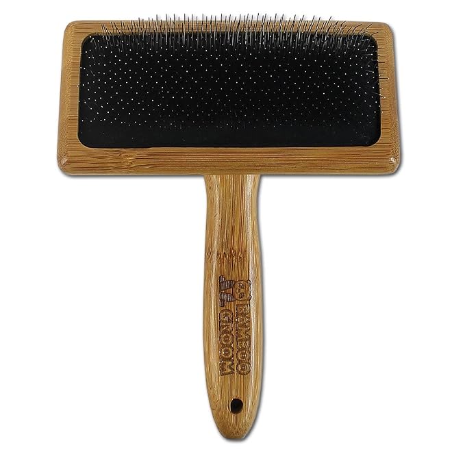 Alcott Bamboo Groom Slicker Brush with Stainless Steel Pins for Pets, Large, Brown