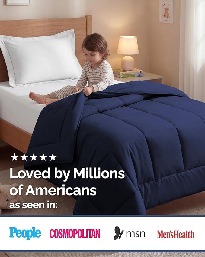 Twin Size, Navy Blue Alternative Down Comforter - Warm, Lightweight & Breathable Hotel Quality Bedding Set for Men, Women, Kids & Teens - All Season Oversized Cooling Microfiber Duvet Insert Comforter
