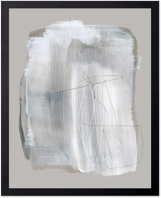 Monem Art Abstract Minimal Brushstroke Print - Scandinavian Neutral Line Art Poster - Wall Decor for Living Room, Bedroom or Office - 16x20 Black Framed Wall Art by Mareike Bohmer