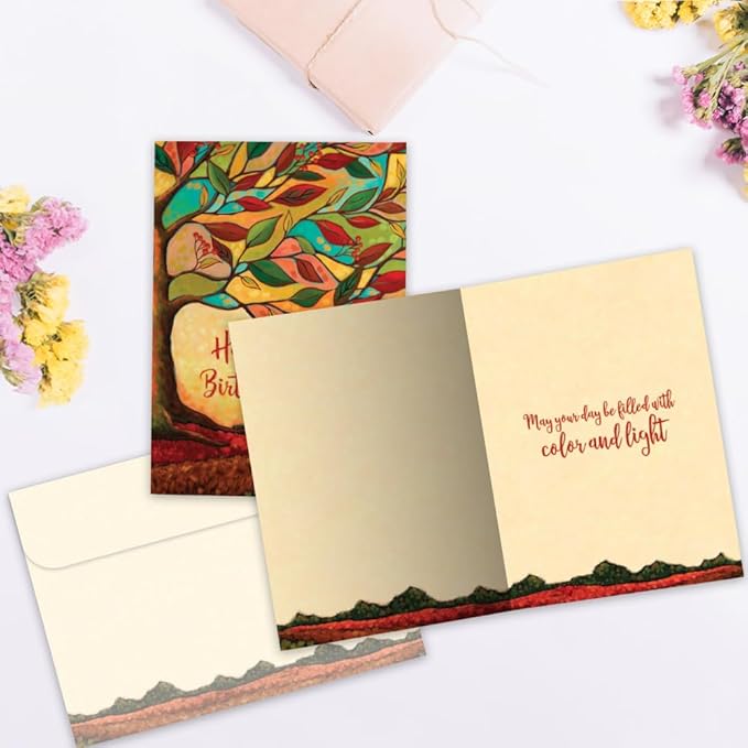 Tree-Free Greetings - Birthday Cards - Artful Designs - 1 Card + Matching Envelope - Made in USA - 100% Recycled Paper - 5"x7" - Colorful Foliage (GO65461)