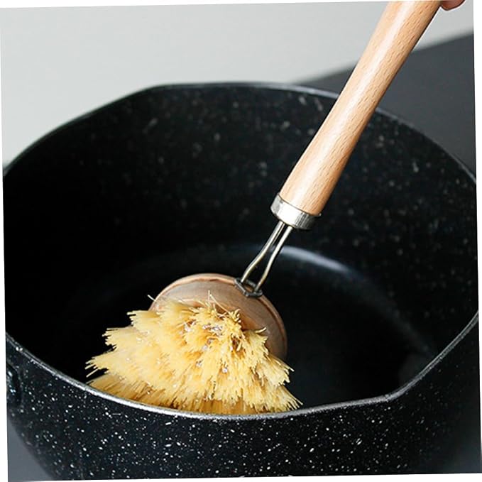 Eco-Friendly Dish Brush Replacement Heads - 5 Pieces Natural Sisal Hemp and Beech Wood Scrubbing Brushes Home Household Use