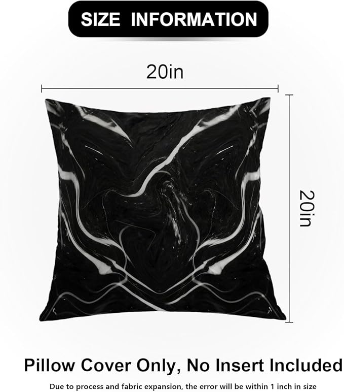 Shrahala Marble Black Decorative Throw Pillow Cover, Skin Black Marble Square Pillowcase Blended Double-Sided No Inserts for Bedroom Living Room Set of 2 (20 X 20 in)