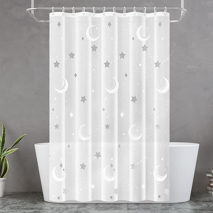 PEVA Shower Curtain, Water Repellent Premium Bathroom Shower Curtain with 3 Magnetic Weights for Shower Stall, Bathtubs