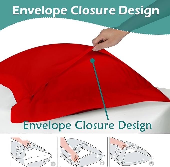 2 Pack Euro Pillow Shams 28x28 – 600 Thread Count 100% Organic Cotton Red Square Pillow Covers with 2 Inch Flange, Soft & Smooth Premium Hotel-Quality Pillowcases Set of 2