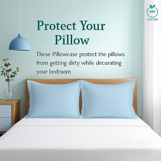 2 Pack Euro Pillow Shams 28x28 – 600 Thread Count 100% Organic Cotton Sky Blue Square Pillow Covers with 2 Inch Flange, Soft & Smooth Premium Hotel-Quality Pillowcases Set of 2