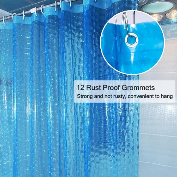 EVA Blue Shower Curtain Liner, 3D Water Cube 5G Shower Liner with 12 Rustproof Metal Grommets and Weighted Magnets, Waterproof Duty for Bathroom 72 x 72