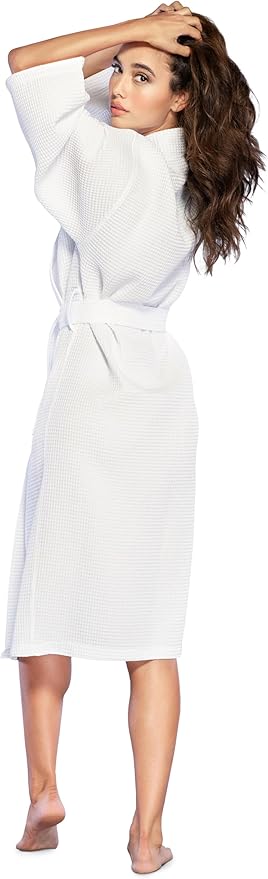 Turquaz Lightweight Long Waffle Kimono Spa Robe for Women