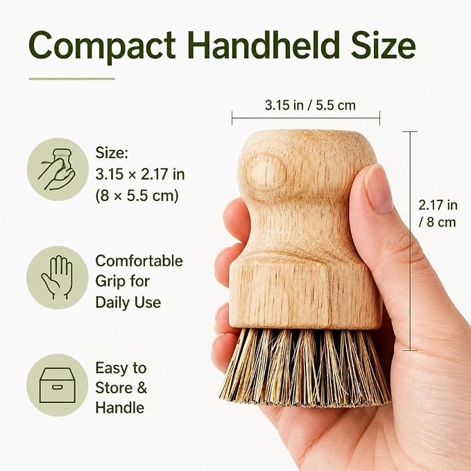 2 Pack Bamboo Dish Brush Set Kitchen Palm Pot Brush with Union Fiber Natural Wooden Dish Scrub Brush for Cleaning Pots Pans Sinks Woks and Vegetables