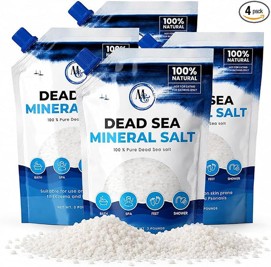 Dead Sea Bath Salt for Bath & Foot Soak, Unscented Fine Grain, 3lb - 4 Pack