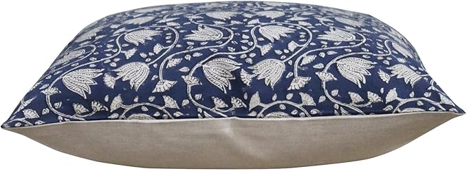 Hand-Block Printed, Artisan-Made Neutral Accent Throw Pillow Covers- 100% Cotton Cushion for Sofa, Bed, Chair, Home Decor, Boho, Indoor - Sansa (Midnight Blue, 20" x 20" (Pack of 2))