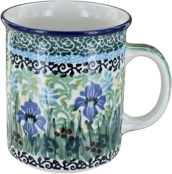 Blue Rose Polish Pottery - Green Teresa Small Coffee Mug - 9 oz - Petite Mug for Tea & Coffee Drinkers