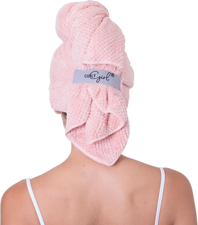 Curly Girl Microfiber Hair Towel Wrap for Women, 41" x 31" Large Quick Dry Hair Towel, Secure Fit with Elastic Strap, Anti-Frizz Hair Plopping Wrap for Long, Thick Hair