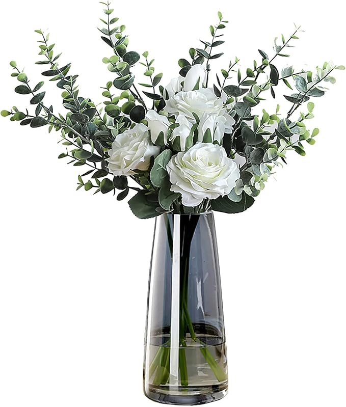 FANTESTICRYAN Modern Glass Vase Crystal Clear Glass Vase for Home Office Decor (Crystal Grey)
