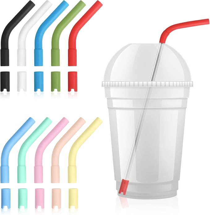 20 PCS Silicone Straw Tips with Bottom Sleeve, Reusable Food Grade Rubber Straw Covers for Metal and Glass Straws, Fits 8-10mm Diameter Multi-color Set