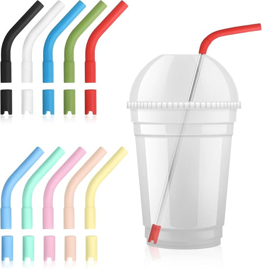 20 PCS Silicone Straw Tips with Bottom Sleeve, Reusable Food Grade Rubber Straw Covers for Metal and Glass Straws, Fits 8-10mm Diameter Multi-color Set