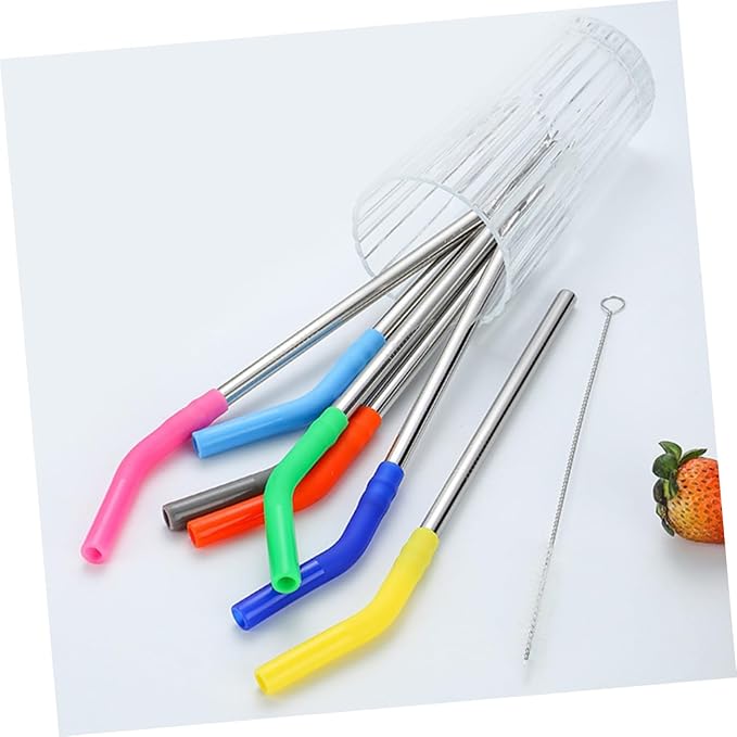 Garneck Reusable Stainless Steel Straws Set with Silicone Sleeves Cleaning Brush Mixed Colors Drinking Straws for Home Office Travel and Outdoor Use