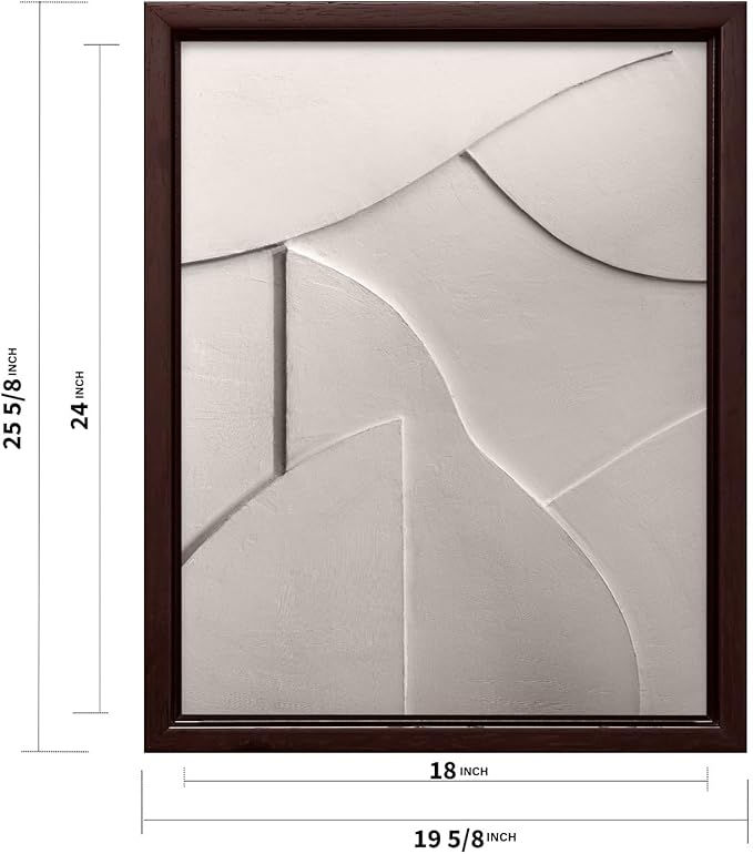 Monem Art Minimalist White Geometric Texture Print - Abstract Scandinavian Wall Art Poster - Wall Decor for Living Room, Bedroom or Office - 18x24 Brown Framed CANVAS Wall Art by Mareike Bohmer
