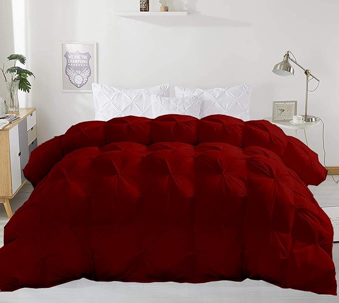Hypoallergenic 1000-TC Pinch Pleated Down Alternative Comforter Oversized Queen Size 98 x 98 Inches 1pc Comforter & 2 pcs Pillow Covers, 700 GSM & All Side Corner Tabs 100% Egyptian Cotton