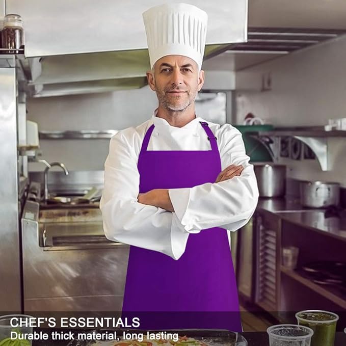 Jubatus 2 Pack 100% Cotton Aprons with 2 Pockets Cooking Chef Kitchen Adjustable Bib Apron for Women Men, Purple