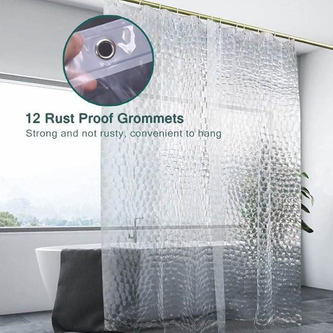 EVA Clear Shower Curtain Liner, 3D Water Cube 5G Shower Liners with 12 Rustproof Metal Grommets and Weighted Magnets, Waterproof Duty for Bathroom 72 x 72