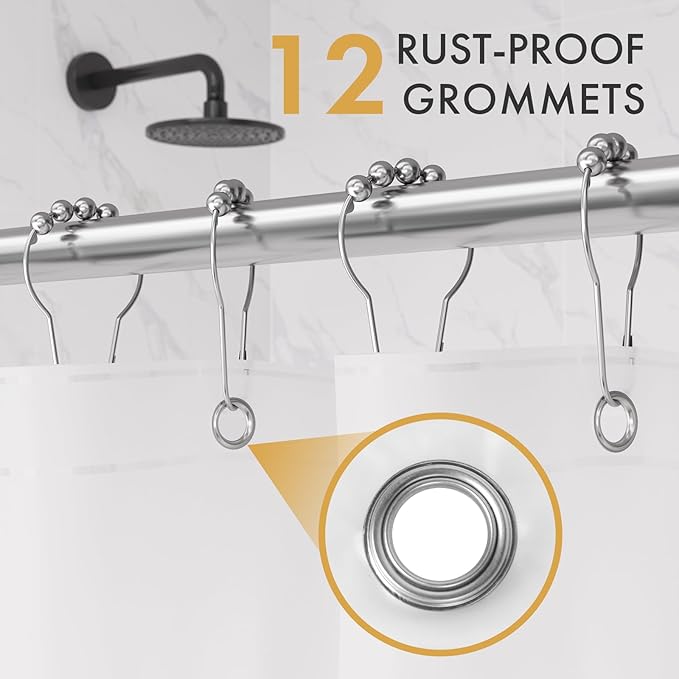 AmazerBath 2 Pack Thin Shower Curtain Liners, 72 x 72 Inches PEVA 3G Shower Curtains with Stones and 12 Grommet Holes, Waterproof Thin Plastic Liners- Frosted