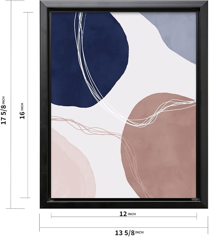 Monem Art Abstract Organic Shapes Print - Scandinavian Blue Geometric Poster - Wall Decor for Living Room, Bedroom or Office - 12x16 Black Framed CANVAS Wall Art by Mareike Bohmer