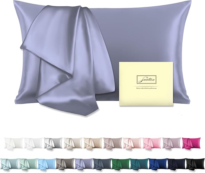 Mulberry Silk Pillowcase for Hair and Skin Pillow Case with Hidden Zipper Soft Breathable Smooth Cooling Silk Pillow Covers for Sleeping (Grayish Blue, King,1Pcs)