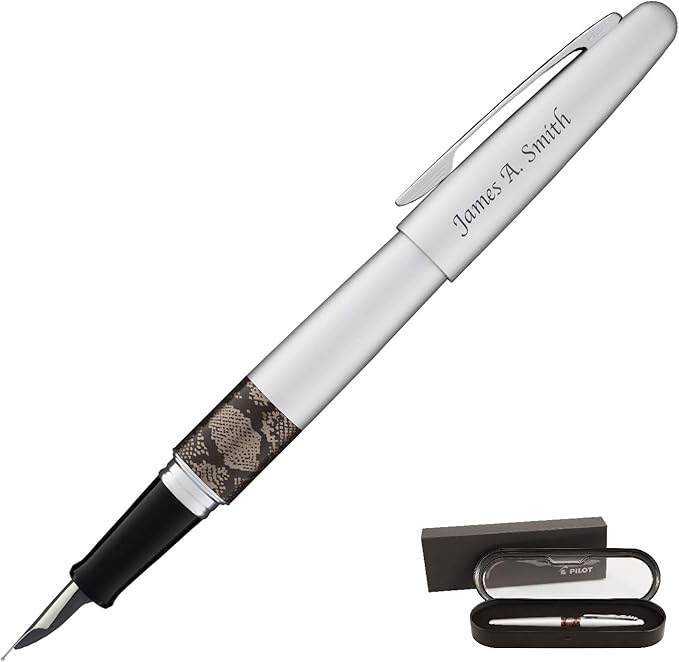 Goldspot Personalized Pilot Metropolitan Animal Python Fountain Pen in Custom Engraved Pen in Matte Silver