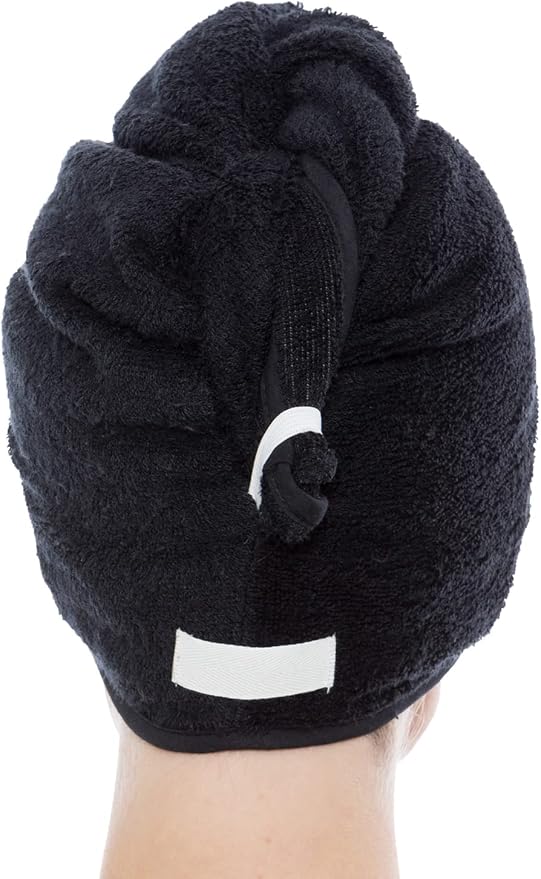 TexereSilk Women's Rayon and Cotton Terry Hair Towel - Lightweight, Absorbent Quick Drying Hair Wrap - Twist Towel with Elastic Loop Holder (Tya, Black, U)