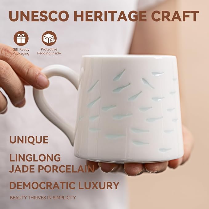Unique Ceramic Coffee Mug 10.6oz – Premium Handmade Porcelain Coffee Cup with Ergonomic Handle, Microwave Safe Aesthetic Mug Gift for Coffee & Tea Lovers